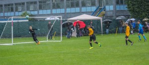 Rob covers a Stvenage shot as Kye grimaces in the face of the co